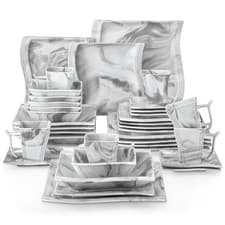 Image of MALACASA Flora Porcelain Dinnerware Set Wave-shaped Tableware Plates Bowls Mugs