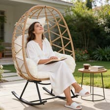Image of Outdoor Rocking Chair Wicker Egg Chair Patio PE Rattan Chair with Cushions