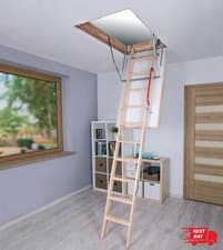 Image of Optistep Wooden Folding Loft Ladder, Insulated Hatch Trap Door, Attic Stairs