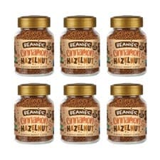 Image of 6x BEANIES FLAVOURED INSTANT GROUND COFFEE 50g JARS: CINNAMON AND HAZELNUT