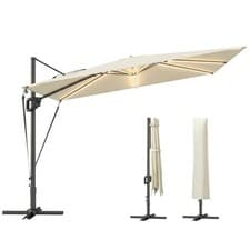 Image of Outsunny 3 x 3 m Garden Cantilever Parasol w/ Light, Cover, Wind Protection