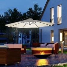 Image of 3(m) LED Patio Banana Umbrella Cantilever Parasol w/ Solar Lights Crank Handle