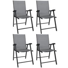 Image of Outsunny Folding Garden Chairs Set of 4 with High Back, Armrests, Light Grey