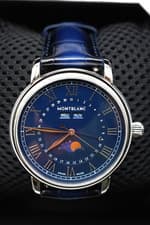 Image of MontBlanc Star Legacy Watch Automatic Full Calendar Blue Leather Moon 130967
