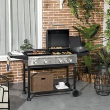 Image of 2-in-1 Gas BBQ and Plancha Grill with Side Burner, 12 kW Propane Gas Barbecue
