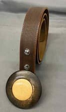 Image of Brown Basket weave Belt Handmade Real Leather 38mm with Circle wooden buckle V53