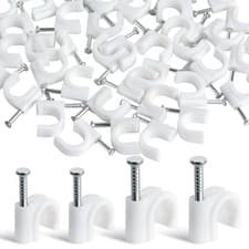 Image of White Round Cable Clips Heavy Duty Fixing Nails white Round Wire Clips 4mm ~12mm