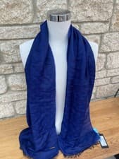 Image of BNWT Ted Baker Navy Blue Geo Pattern Wool Blend Lightweight Scarf RRP £55