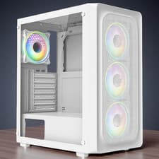 Image of PC Gaming Case White Mid ATX Tower 4 x ARGB LED Fans Full Tempered Glass Panel