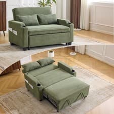 Image of 2 Seater Sofa Bed, 3-in-1 Convertible Fabric Pull Out Sleeper Sofa with Storage