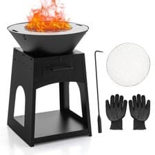 Image of Heavy Duty Fire Pit With firewood rack and Fire Poker