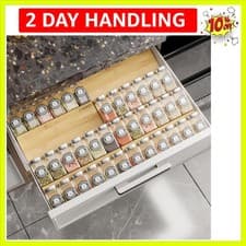 Image of Bamboo Spice Drawer Organizer with Non-slip Mat,4 Tier - 2 Set Jar Spice Rack...