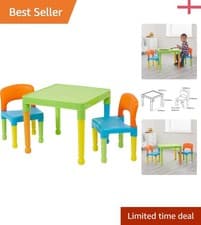 Image of Colorful Kids Plastic Table & 2 Chairs Set - Safe Play Furniture for Ages 2+