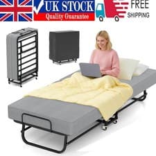 Image of YENLACY Folding Bed with 6cm Mattress, Portable Foldable Guest Bed with Wheels