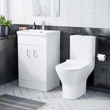 Image of Nes Home 500mm White Basin Vanity & Rimless Close Coupled Toilet Flat Pack