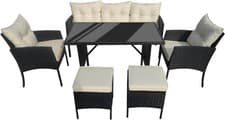 Image of 7-Seater Rattan Furniture Set with Table Armchairs Stools Garden Outdoor Patio