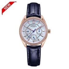 Image of Genuine Rotary Ladies Blue Leather Multifunction Strap Watch LS03028/41 New
