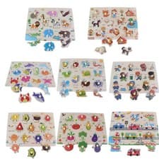 Image of Wooden Peg Jigsaw Puzzle Kids Preschool Educational Toy Gift
