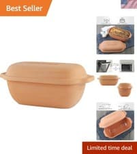 Image of Eurita Clay Roaster, Non-Stick Bread Pan & Lid, Healthy Clay Pot Cooking, Wit...