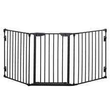 Image of PawHut Pet Safety Gate 3 Panels Playpen Metal Fence W/ Walk Through Door Black