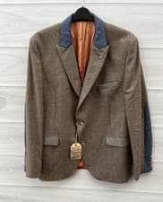 Image of Gibson London Men's Fawn Brown Check Blazer Suit Jacket Wool Blend Size 46R Bnwt