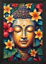 Image of Colorful Vibrant Buddha Pixel Art Framed Wall Art Poster Canvas Print Picture