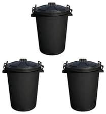 Image of [Set of 3] 50L Heavy Duty Plastic Dustbins Home Garden Refuse Bins - Black