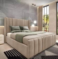 Image of Ottoman Bed Winged Plush Velvet New York Divan Storage Double & King Size Bed
