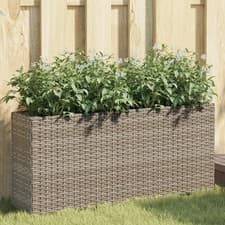 Image of WALPLUS Garden Planter with 2 Pots Grey 90x20x40 cm Poly Rattan