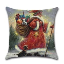 Image of Festive Christmas Cushion Cover Featuring Charming Snowman And Santa Claus