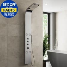 Image of Thermostatic Shower Panel Column Tower 4 Body Jets Twin Head Bathroom Polished