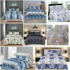 Image of 3 Pcs Patchwork Bedspread Quilted Throw Printed Bedding Set Double & king