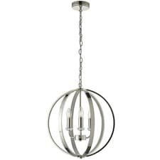 Image of Hanging Ceiling Pendant Light Bright Nickel Globe Shade 3 Bulb 