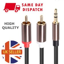Image of Pure HQ OFC Audio Metal 3.5mm Stereo Jack to 2 RCA Phono Plugs Cable Gold UK