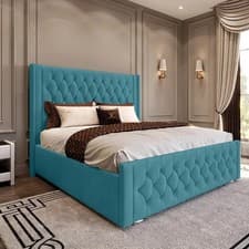 Image of Upholstered Ottoman Gas Lift Bed Frame Winged Plush Velvet Double & King Size