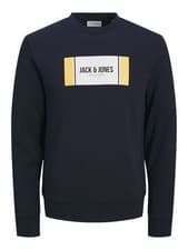 Image of Jack & Jones Sweatshirt Long Sleeve Pullover Crew Neck Black Blue Grey