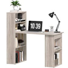 Image of HOMCOM 120cm Computer Desk Bookshelf Writing Table 6 Shelves Grey