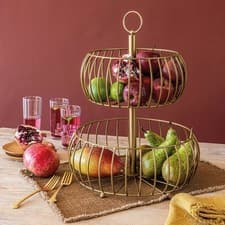 Image of Over & Back 2 Tier Wire Fruit or Veg Basket Stand Metal Kitchen Counter Storage