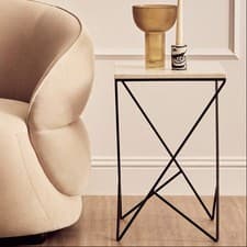 Image of White Marble Top Square Side Table with Black Finish Metal Legs, Shalimar