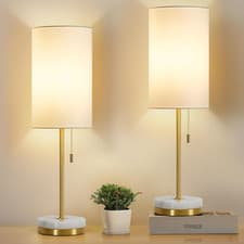 Image of Minimalist Gold Table Lamps Set of 2 with Marble Base for Bedroom & Office