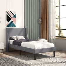 Image of 3ft Upholstered Single Bed Velvet Grey with Winged Headboard, Wood Slat Support