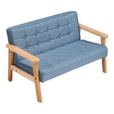 Image of Kids Mini Sofa Children Armchair Linen Upholstered Button Seat Solid Wood Frame