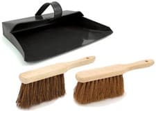 Image of Dustpan and Brush Set Black Hooded Metal Ash Dust Pan Soft or Stiff Hand Brush