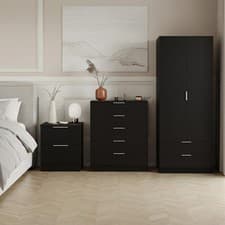 Image of Vida Designs 3 Piece Trega Furniture Bedroom Set Wadrobe Chest Drawers Bedside