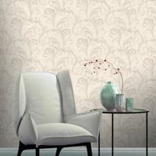 Image of Rasch Valentina Scroll Damask Pattern Wallpaper Metallic Leaf Glitter Motif