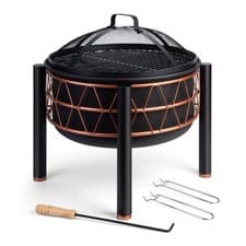 Image of VonHaus Fire Pit, 2 in 1 Firepit with BBQ Cooking Grill for Garden & Patio