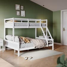 Image of Triple Bunk Bed 3ft Single 4ft6 Double Solid Pine Wood Children White Bed Frame