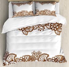 Image of Brown Paisley Duvet Cover Set Horizontal Flowers