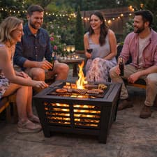 Image of La Hacienda Elda Square Fire Pit BBQ Outdoor Garden Heater Steel Patio Firepit