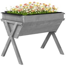 Image of Outsunny Wooden Planter Raised Bed Stand Vegetable Flower Bed, Light Grey